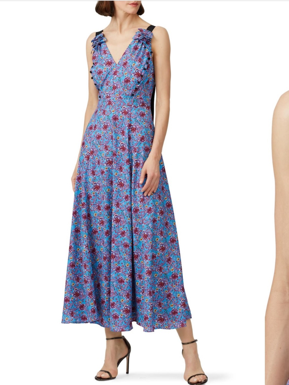 Prabal Gurung Blue Floral V‑Neck Maxi Dress